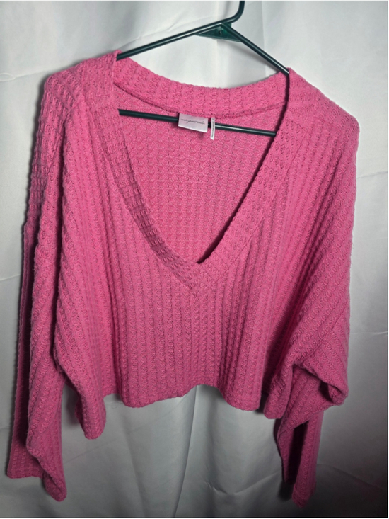 Unbranded Sweaters - Women's Out From Under Pink Waffle Knit V-Neck Cropped Sweater Size L preppy